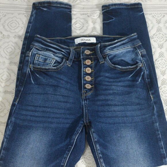 Zenana Button Fly Denim Jeans Medium Wash Size 25 - Picture 1 of 6